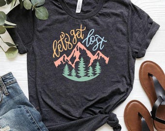 Retro Let's Get Lost T-Shirt, Vintage Mountain Camping Tee, Outdoorsy Hiking Graphic Shirt for Nature Lovers