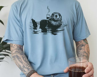 Comfort Colors® Otter Coffee Shirt for Men, Relaxed Nature Tee, Outdoor Lover Gift, Wildlife Graphic T Shirt, Cozy Animal Shirt