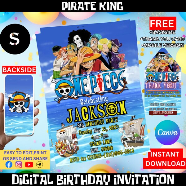 Pirate King Editable Birthday Invitation Template Digital Card-Video Evite Printable Canva Gift Idea Kid Children Boy Girl Printable Party