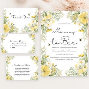 Editable Bee Baby Shower Invitation Bundle, Wildflower Bee Baby Shower Invite, Bee Baby Shower Invitation Template, Mommy to Bee