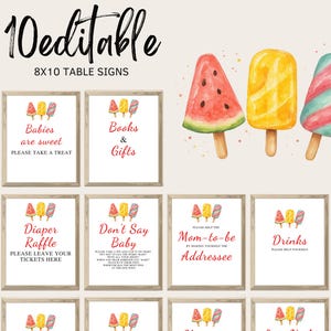 Editable She&#39;s Ready to Pop  Baby Shower Table Sign, Pink Popsicle Babies are Sweet Favors, Girl Summer Diaper Raffle, Gifts, BBS107