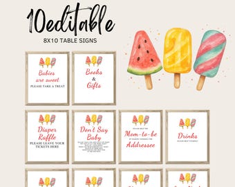 Editable She's Ready to Pop  Baby Shower Table Sign, Pink Popsicle Babies are Sweet Favors, Girl Summer Diaper Raffle, Gifts, BBS107