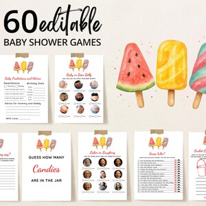Editable She&#39;s Ready to Pop Baby Shower Game Bundle, Pink Popsicle Baby Shower Games, Girl Summer Baby Shower Game Pack,Sweets Shower,BBS107