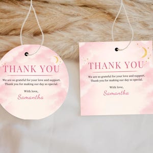 Modifiable sur l'étiquette de cadeau de baby shower Cloud 9, étiquette de remerciement pour baby shower nuage rose, cadeau de naissance fille nous sommes sur le cloud neuf, BBB 106