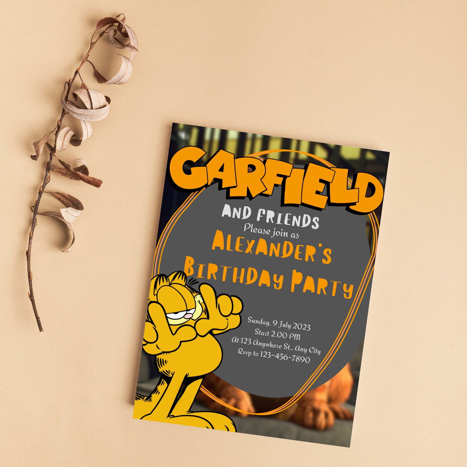 Editable Garfield Birthday Party Invitation,kids Birthday Invitation ...