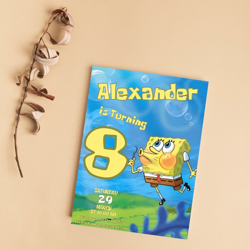 Editable Spongebob Birthday Party Invitationspongebob Etsy