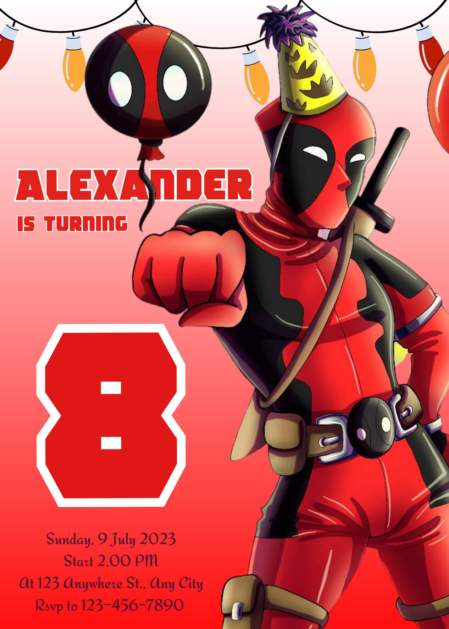 Editable Deadpool Birthday Invitationkids Birthday Invitation - Etsy