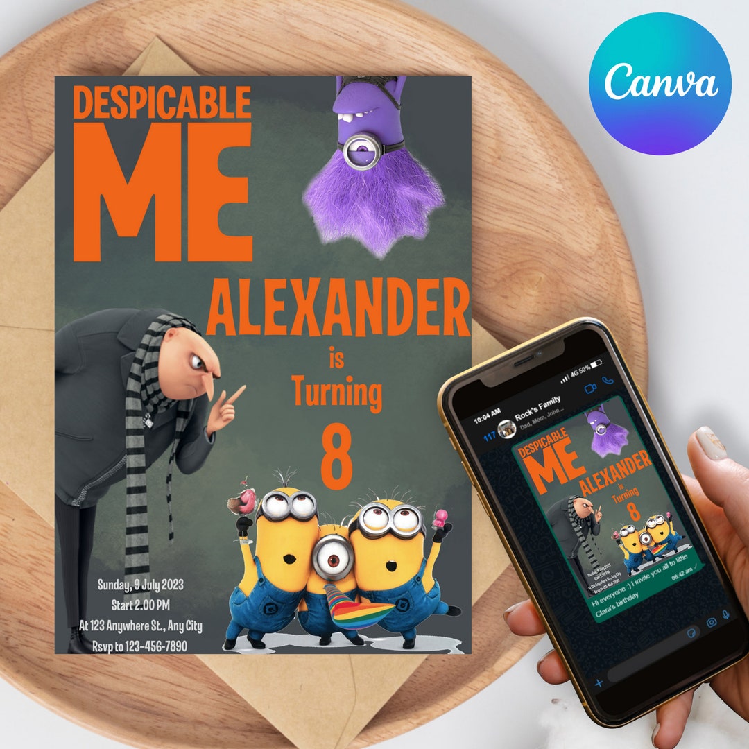 Editable Despicable Me Birthday Party Invitationminions Etsy