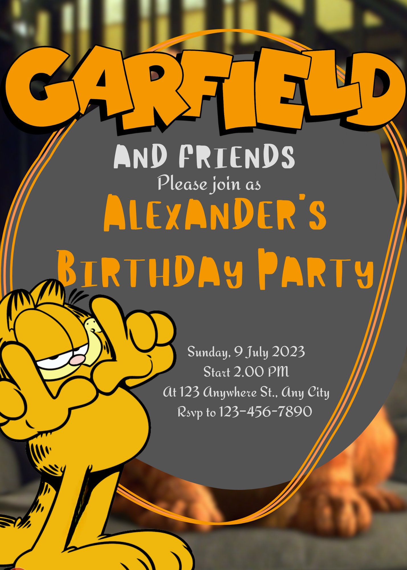 Editable Garfield Birthday Party Invitation,kids Birthday Invitation ...