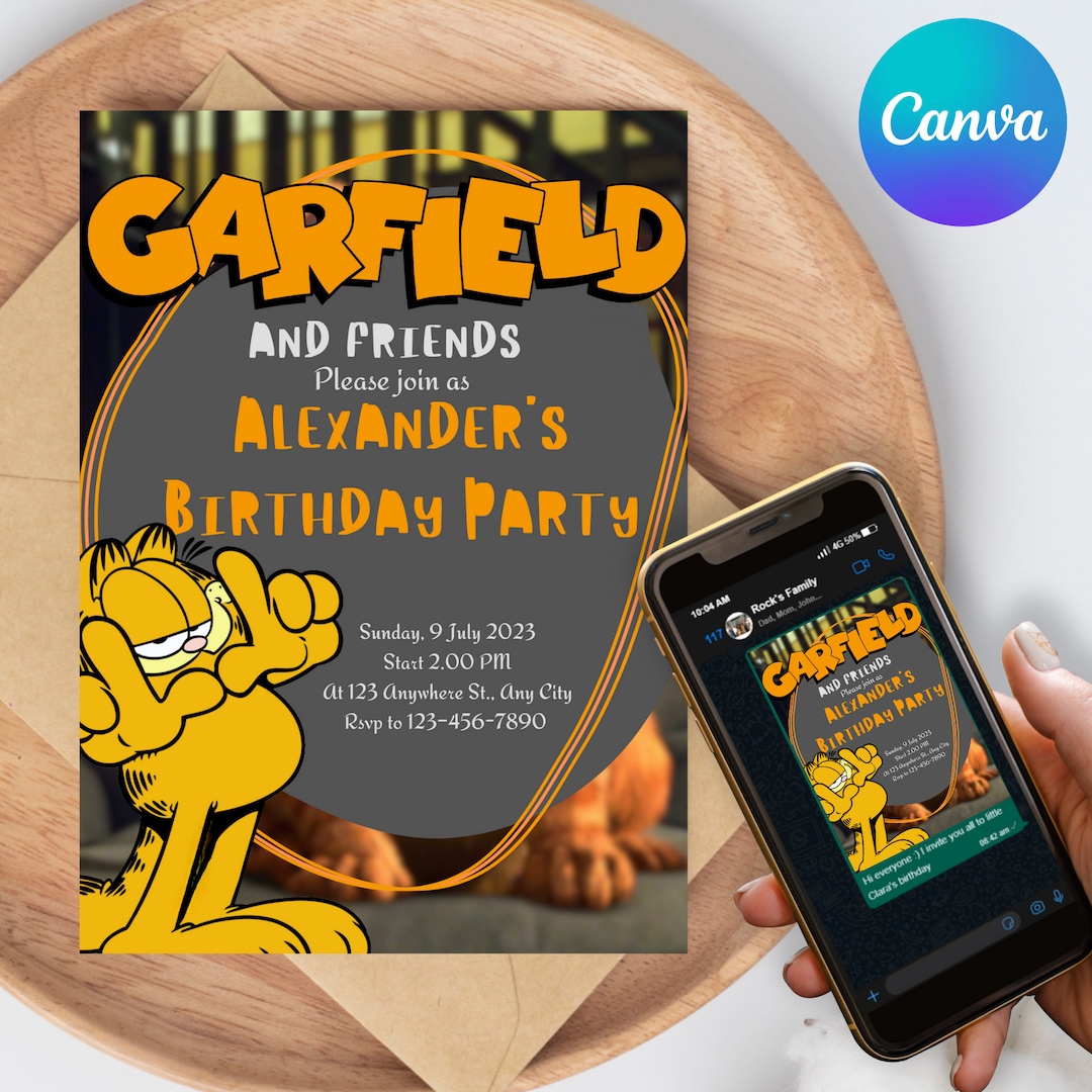 Editable Garfield Birthday Party Invitation,kids Birthday Invitation ...
