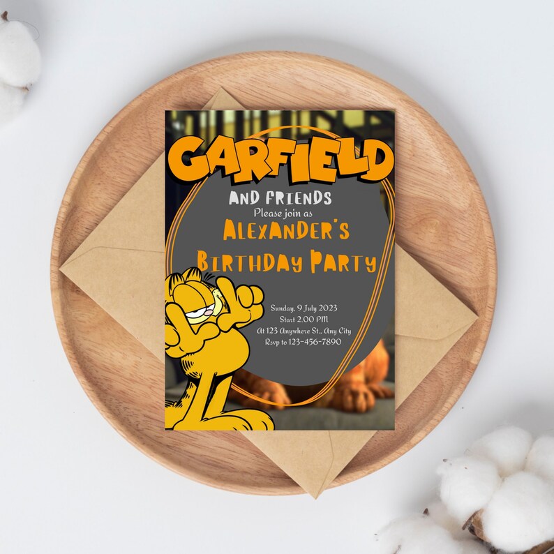 Editable Garfield Birthday Party Invitation,kids Birthday Invitation