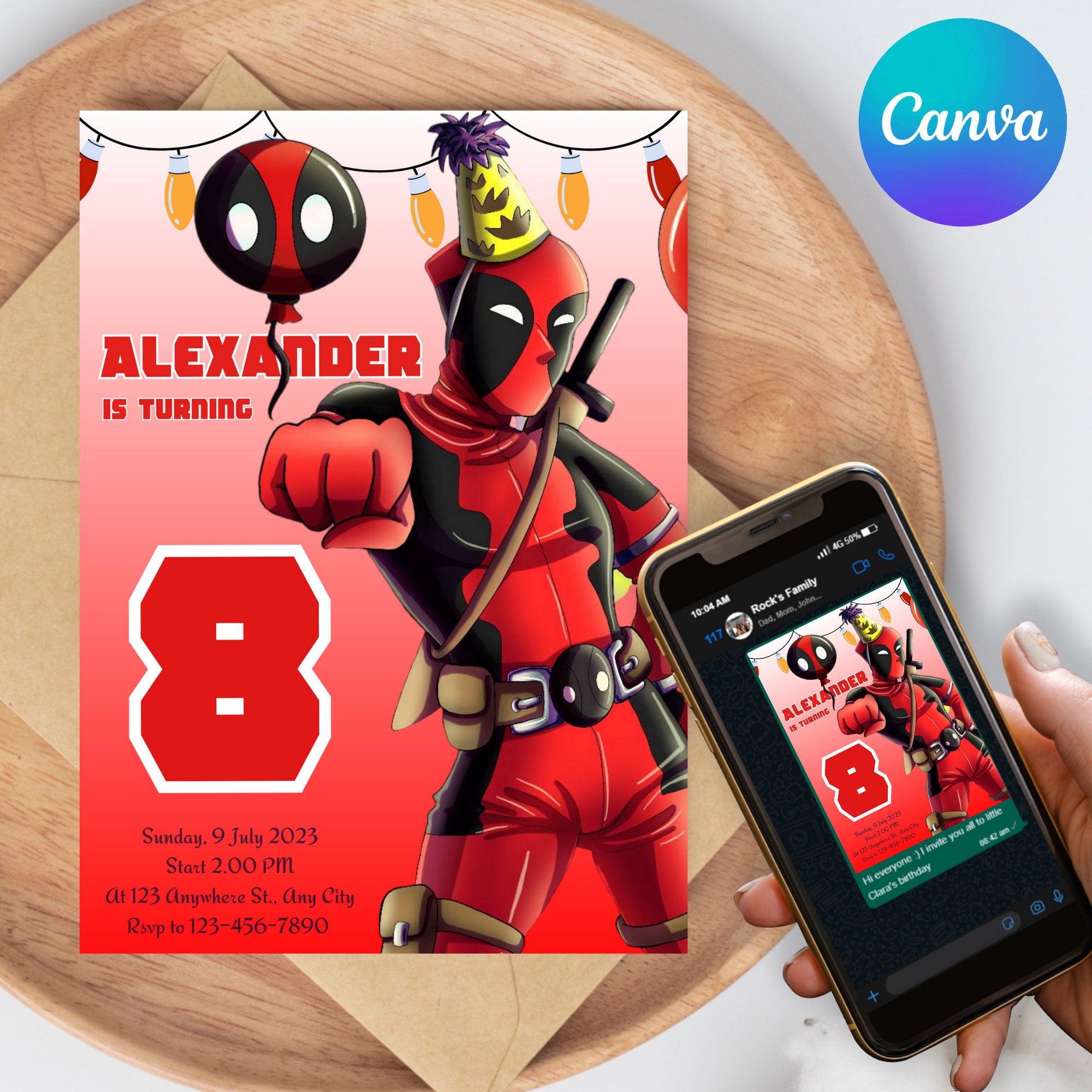 Editable Deadpool Birthday Invitationkids Birthday Invitation - Etsy