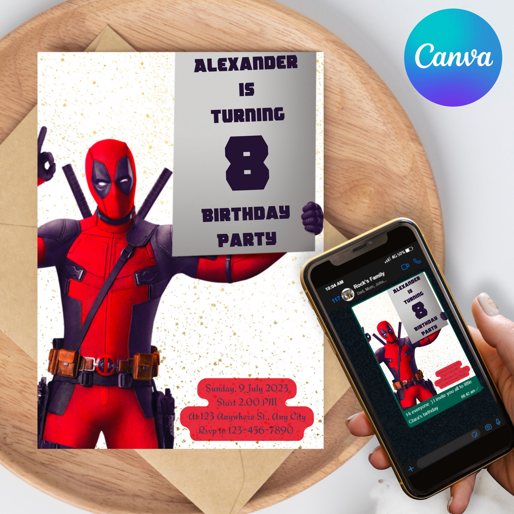 Editable Deadpool Birthday Invitationkids Birthday Invitation - Etsy