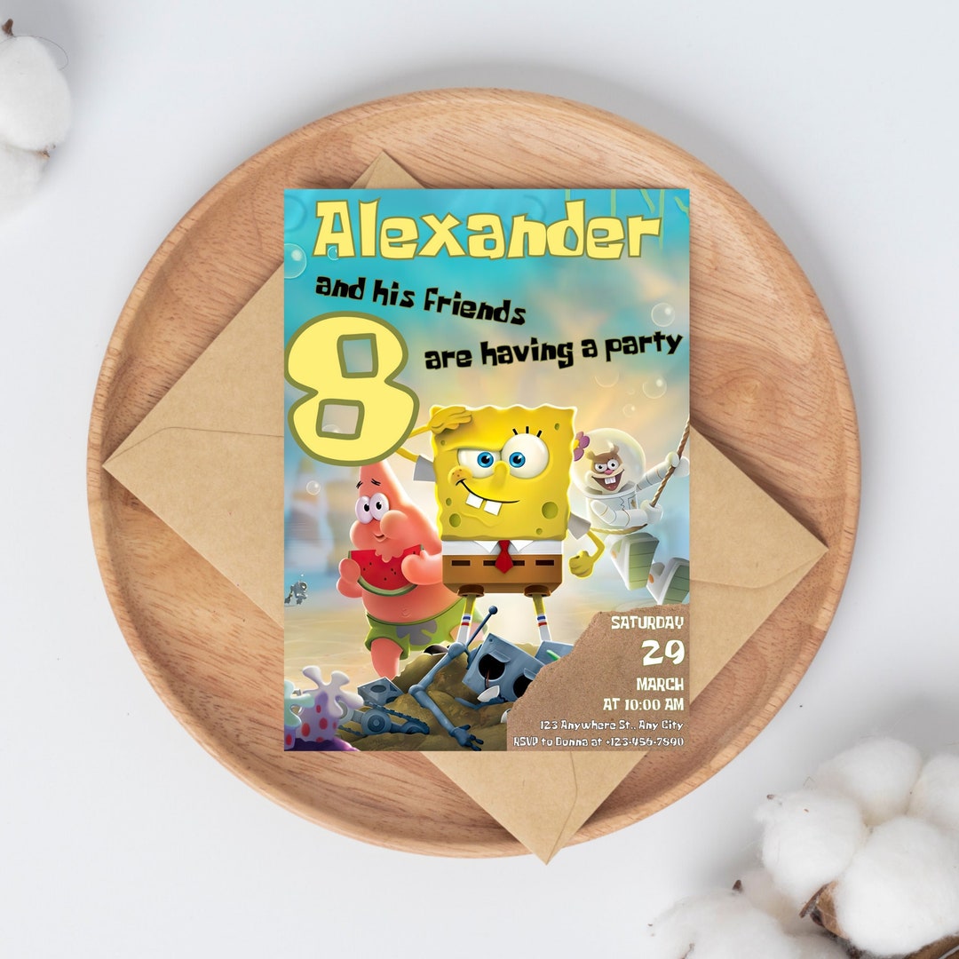 Editable Spongebob Birthday Invitationspongebob Birthday Etsy