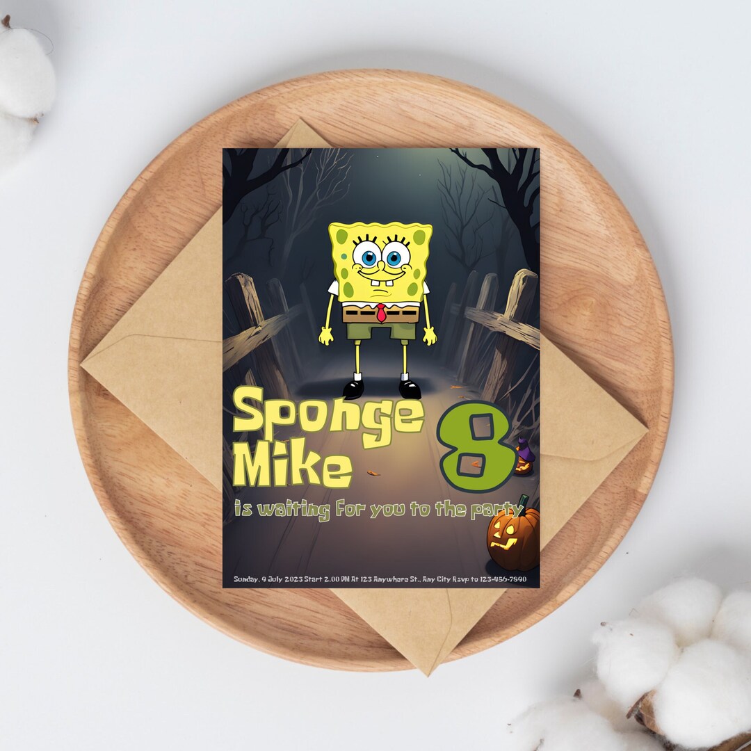 Editable Spongebob Birthday Invitationspongebob Halloween Etsy