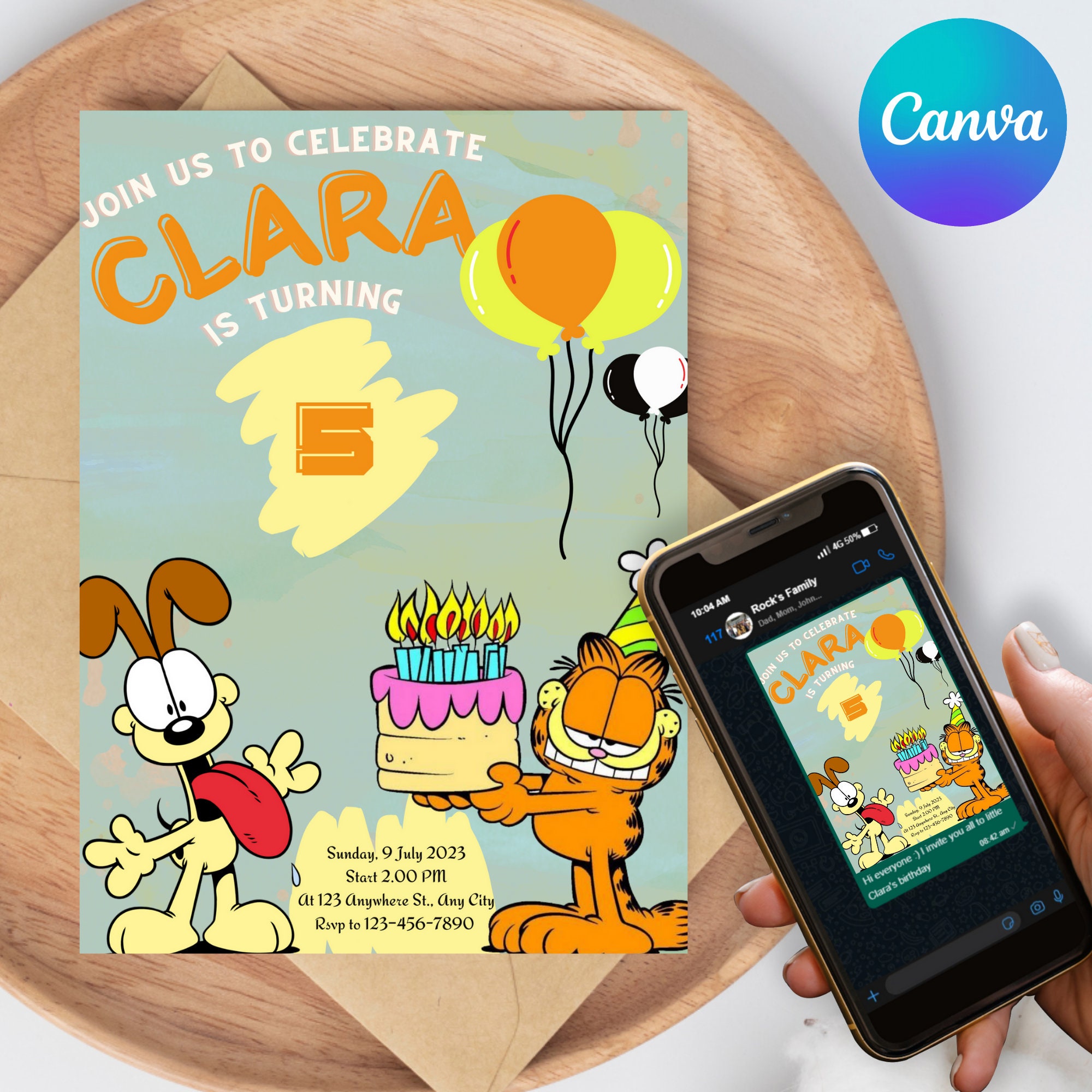 Editable Garfield Birthday Party Invitationkids (Download Now) Etsy