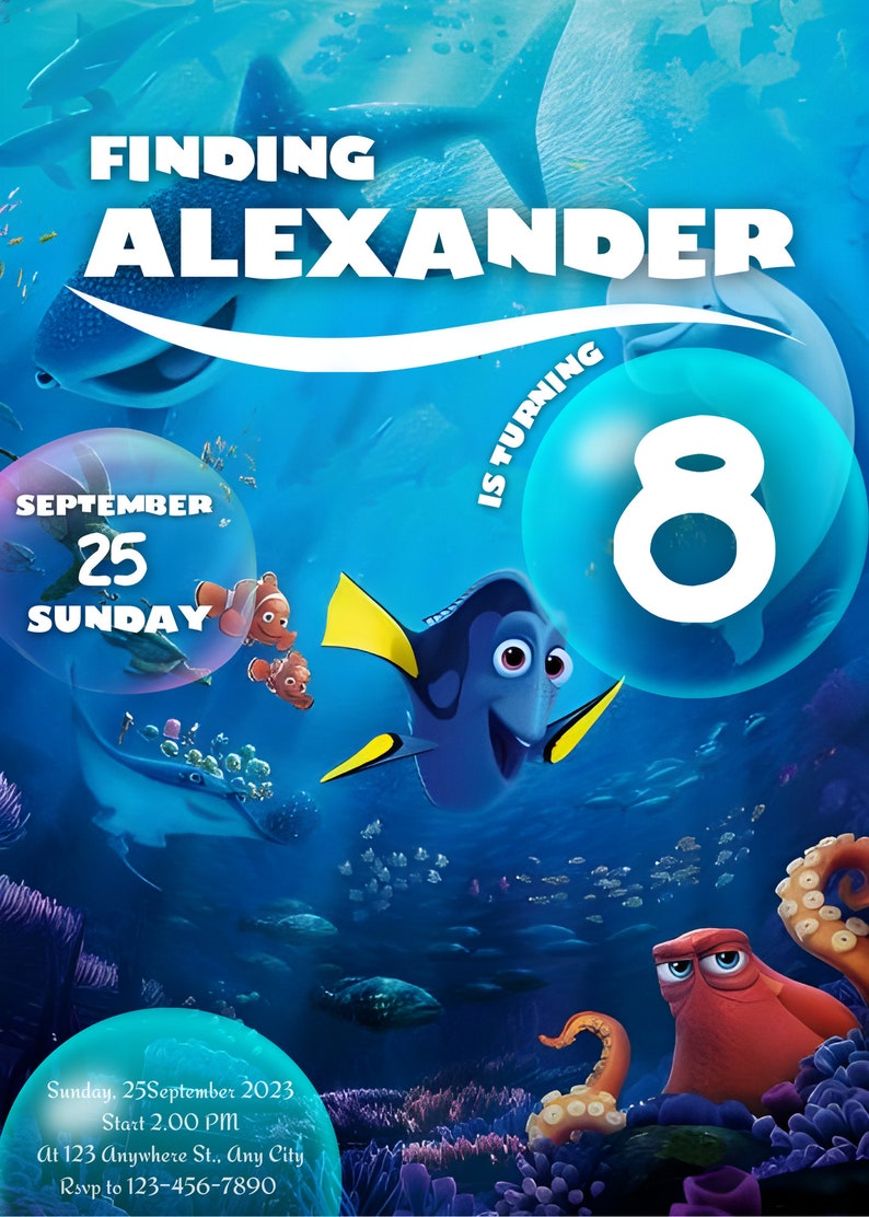 Editable Finding Dory Birthday Party Invitation,finding Nemo Birthday ...