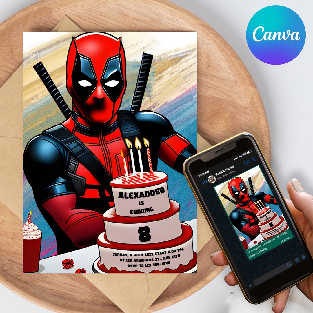 Editable Deadpool Birthday Invitation,kids Birthday Invitation Template ...