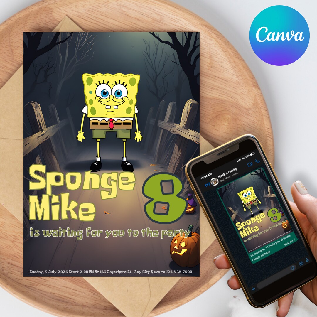 Editable Spongebob Birthday Party Invitationspongebob Etsy