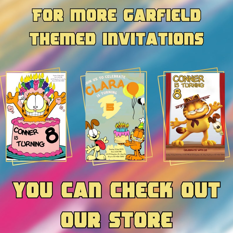 Editable Garfield Birthday Party Invitation,kids Birthday Invitation