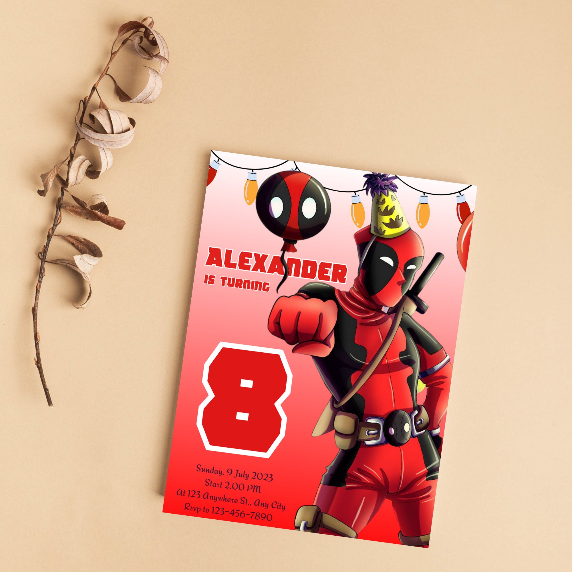 Editable Deadpool Birthday Invitationkids Birthday Invitation Etsy