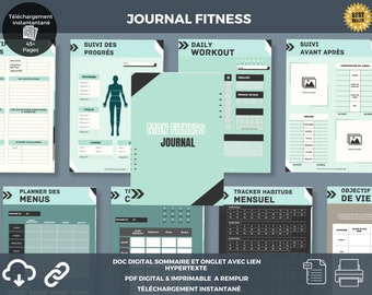 Fitness Planner, Fitness Journal, planner digital, tracker perte de poids, workout, santé, nutrition, liste de course, habitudes, gratitude