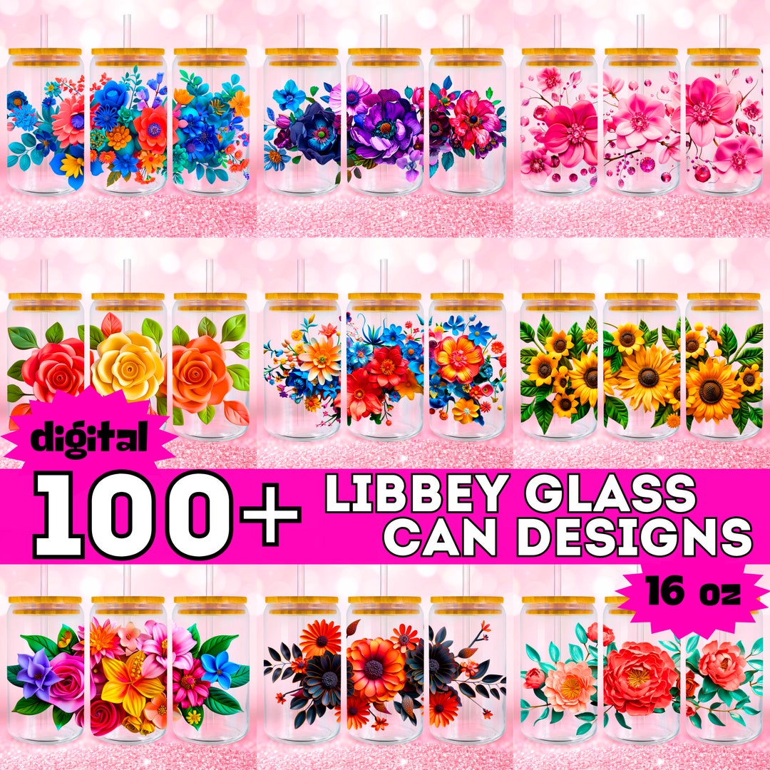 Bundle 16OZ Flower Floral Libbey Glass Cup Wrap Sublimation Designs 16 ...