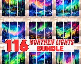 Bundle 20oz Northern lights Tumbler Wrap Bundle, 20 oz Skinny Tumbler Sublimation Design, Digital Download