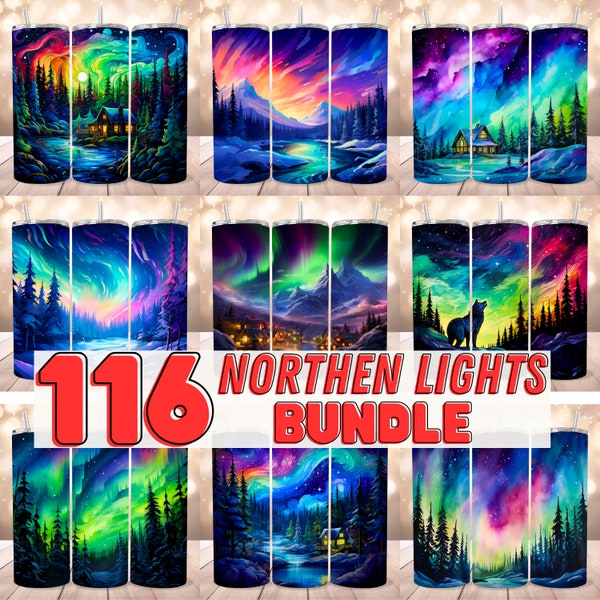 Bundle 20oz Northern lights Tumbler Wrap Bundle, 20 oz Skinny Tumbler Sublimation Design, Digital Download