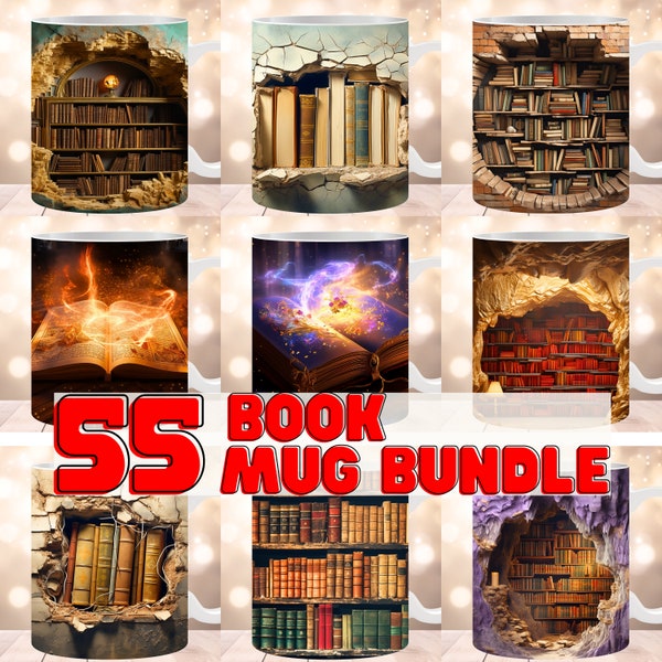 Book Mug Wrap Bundle 3D, 15oz 11oz mug Sublimation Designs, Digital Download