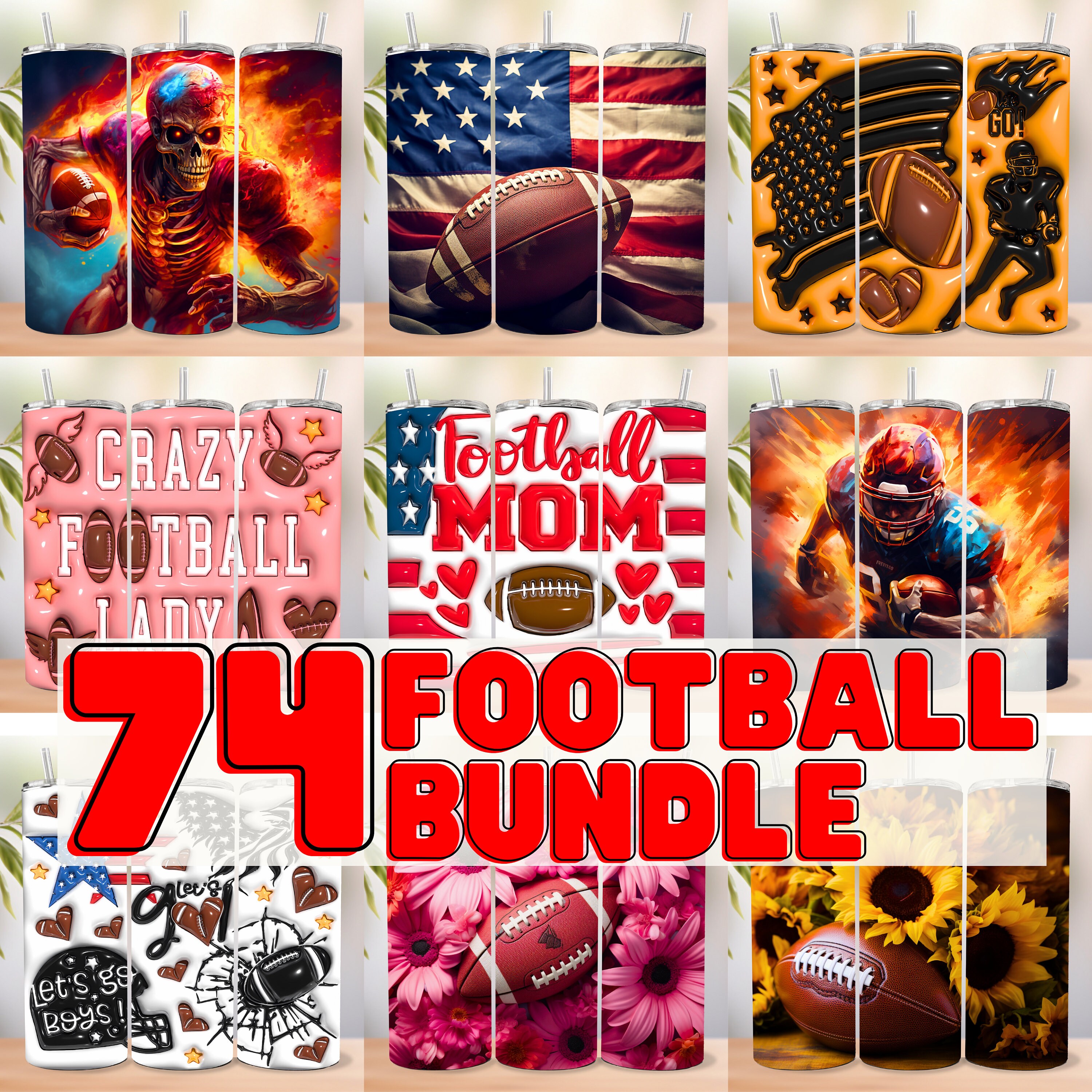 Bundle NFL Football Tumbler Wrap Bundle, 20oz Tumbler Sublimation Designs, Digital Download.