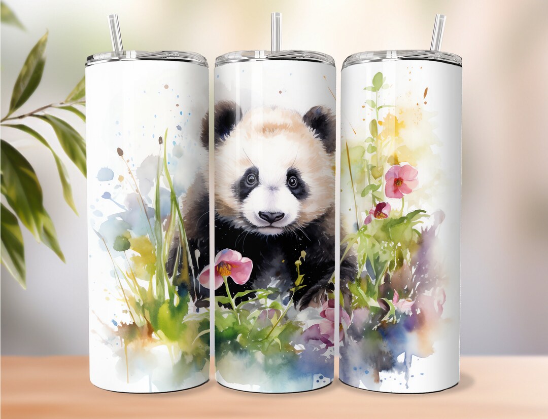 Cute Panda Floral Watercolor 20 Oz Skinny Tumbler Sublimation Design ...