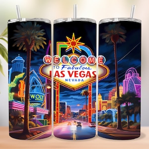 3D Welcome To Fabulous Las Vegas Neon 20 oz Skinny Tumbler Sublimation Design, Straight Tapered Tumbler Wrap, Instant PNG Digital Download