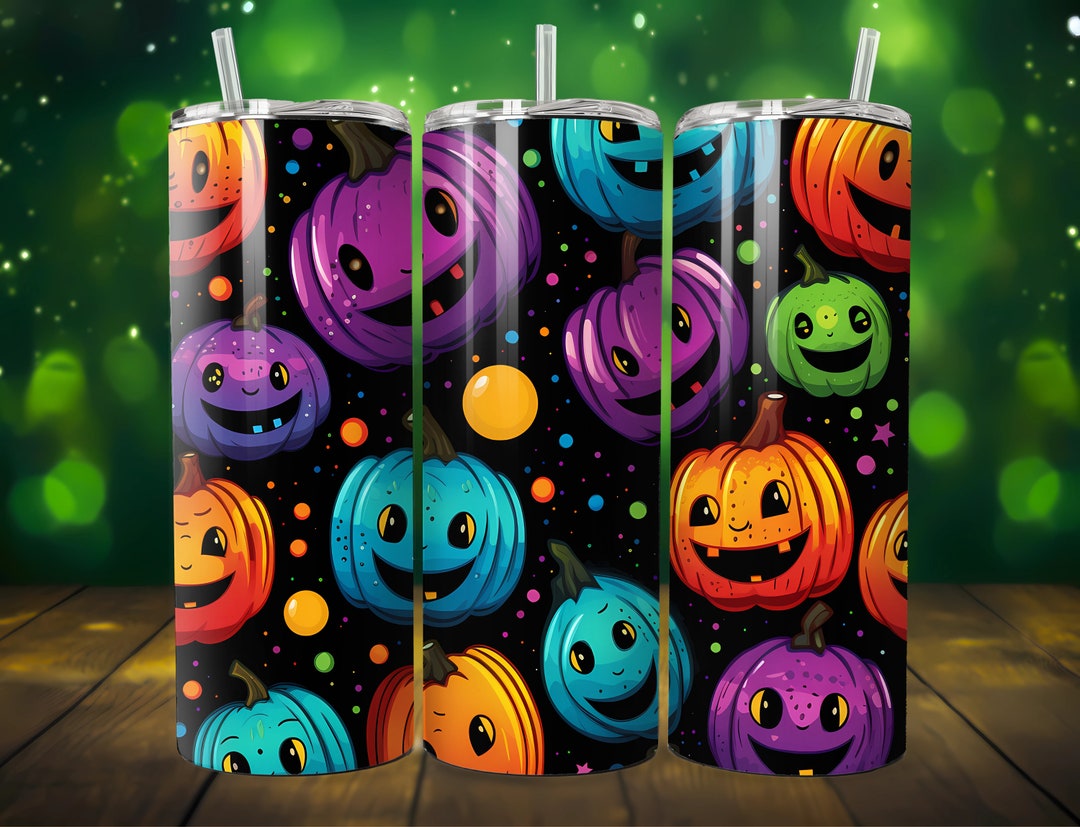 Halloween Funny Pumpkins Seamless Colorful 20 Oz Skinny Tumbler ...