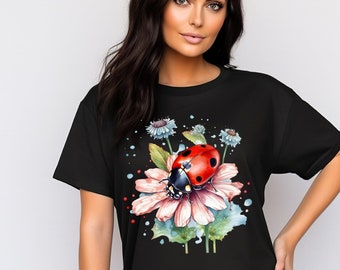 てんとう虫柄レディースTシャツ、自然素材コットンTシャツ