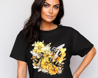 Biene und Wildblumen Grafik T-Shirt, Sommer Natur Shirt