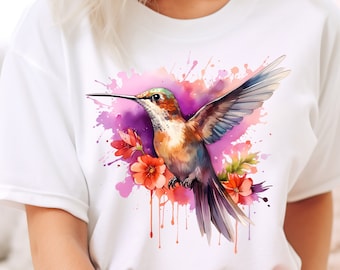 Watercolor Hummingbird Shirt, Nature Tee, Bird Lover Gift
