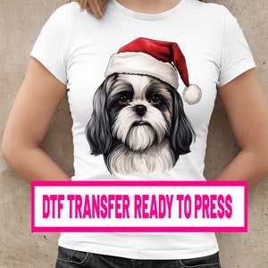 Cachorro Shih Tzu de Natal, Impressão DTF de Natal, Transferências DTF prontas para impressão, Transferência DTF a quente, Transferência direta para filme, Donos de cachorro