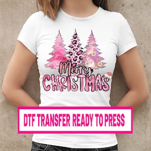 Pink Christmas Tree DTF Print Ready  Press Dtf Transfers Merry Christmas Transfers Heat Transfer Ready Dtf transfer Direct to Film Transfer