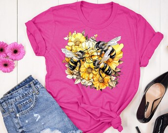 Bee Wildflower Shirt, Bee Botanical Shirt, Cute Bee Shirt, Honeybee T-shirt Bee, T-Shirt, Nature Shirt, Summer Shirt, Gift for Mom