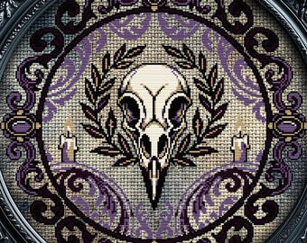 Gothic Raven Skull Cross Stitch Pattern Fantasy Gift for Halloween Witchy Xstitch Goth FRP Skeleton Mystic Modern PDF Occult xStitch Chart