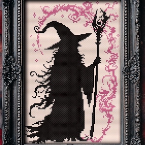 Woodcut Witch Cross Stitch Pattern Gothic Wizard Gift for Halloween Xstitch Dark Magic Fantasy Wood Witch Monochrome Easy Modern Dnd PDF