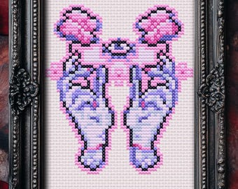 Mystic Eye & Hands 2 Mini Cross Stitch Pattern Witchy Pastel Goth Spooky Gift for Halloween Xstitch Modern Creepy Wiccan Stitcher PDF Chart