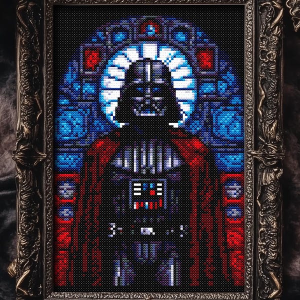 Darth Stained Glass Cross Stitch Pattern Star Xstitch Spooky Gift for Halloween Cross Stitch PDF Modern Dark Lord Horror Chart May the Force