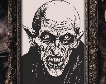 Nosferatu Vampire Cross Stitch Pattern Gothic Gift for Halloween Witchy Xstitch Snarky Dark Count Dracula Woodcut Monochrome Modern PDF