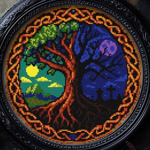 Celtic Tree of Life Cross Stitch Pattern Fantasy Gift for Halloween Witchy Xstitch FRP Yggdrasil Viking Knot Modern PDF mini Counted Chart