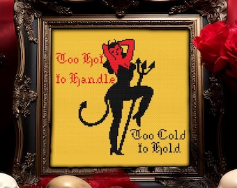 Pin-Up Devil Cross Stitch Pattern, Halloween Spooky Xstitch (PDF)