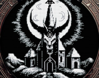 Church of Satan Cross Stitch Pattern: Witchy Baphomet Skull (PDF)