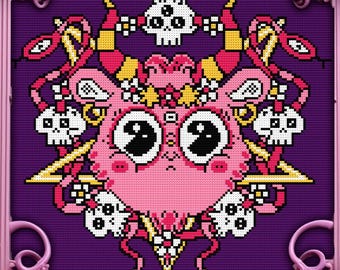 Patrón de punto de cruz de Baphomet gótico pastel, regalo divertido kawaii para Halloween, Xstitch, calavera sarcástica, cabra, lindo Xstitch, diablo, pentagrama moderno PDF