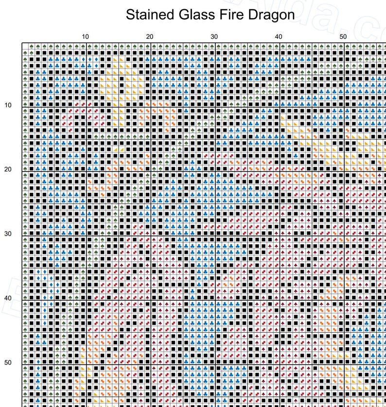 Stained Glass Fire Dragon Cross Stitch Pattern Fantasy Gift for ...